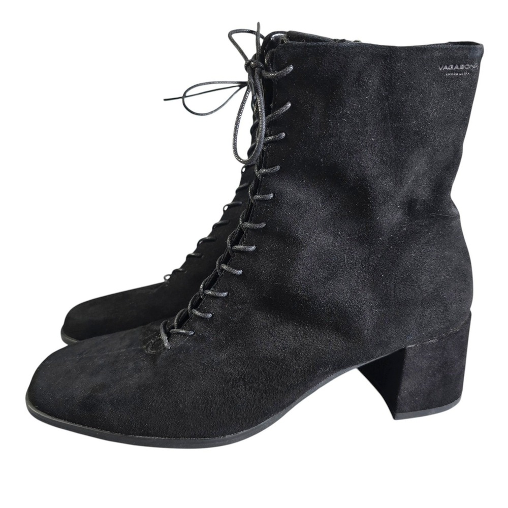 Vagabond Shoemakers Marja Black Suede Lace Up Block Heel Ankle Boots Woman US 10